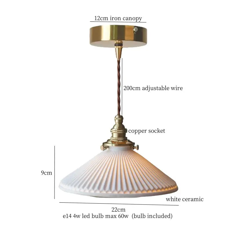 Vintage ceramic led pendant light for kitchen with brass finish
