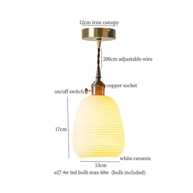 Vintage ceramic led pendant light for kitchen with brass finish