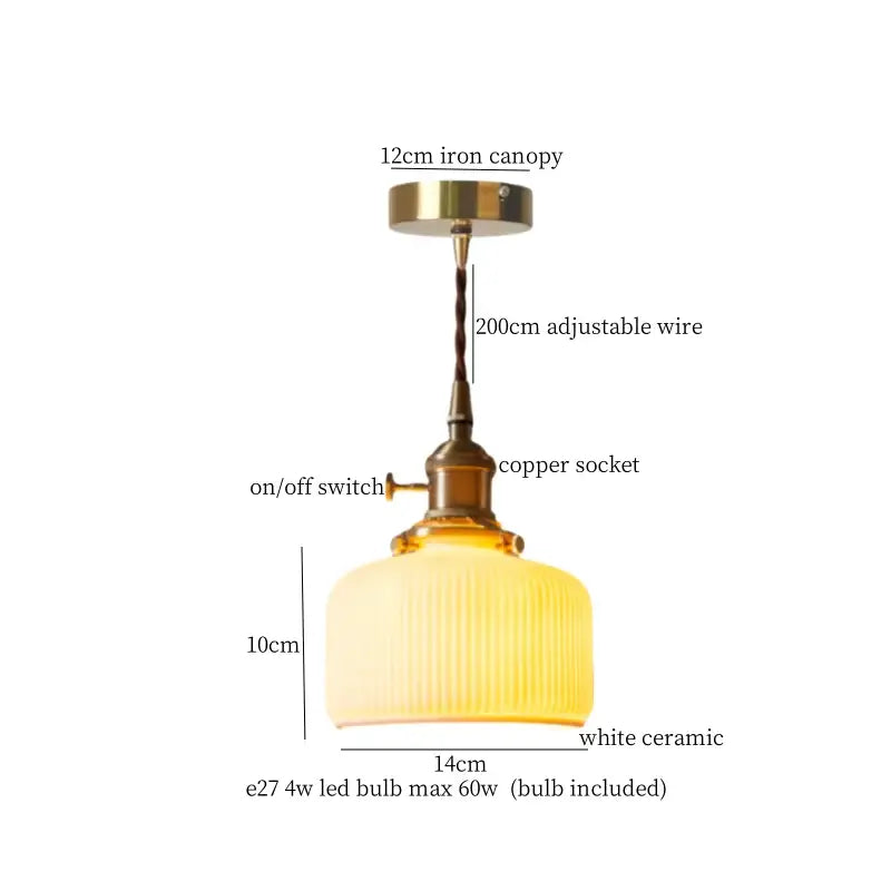 Vintage ceramic led pendant light for kitchen with brass finish