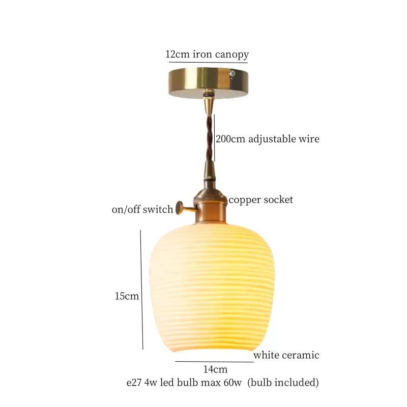 Vintage ceramic led pendant light for kitchen with brass finish