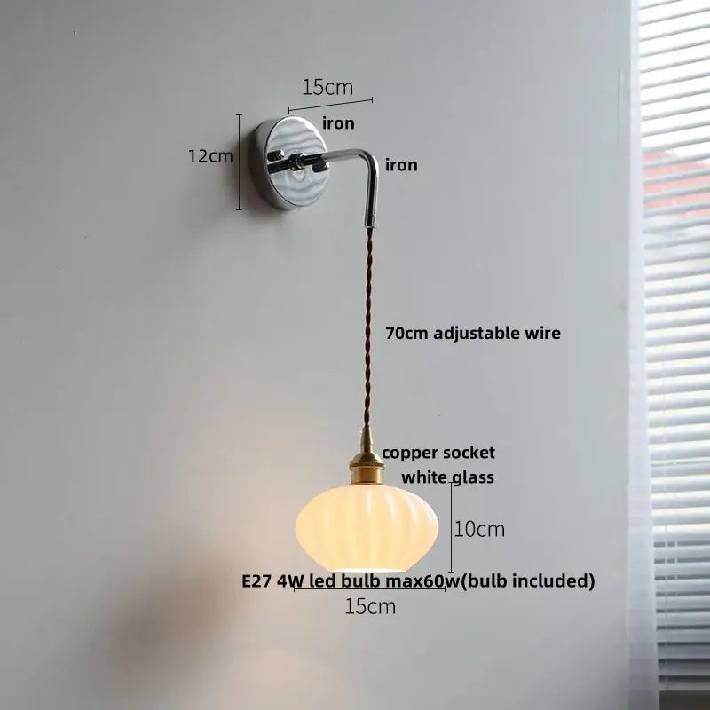 Vintage ceramic led wall sconce with ribbed glass for bedroom
