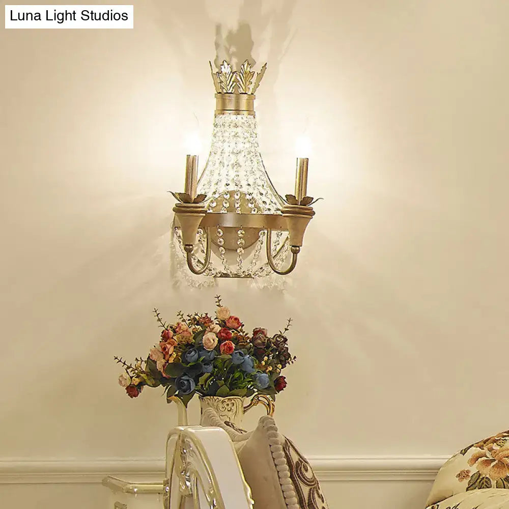 Vintage champagne finish wall light with clear crystal – living room
