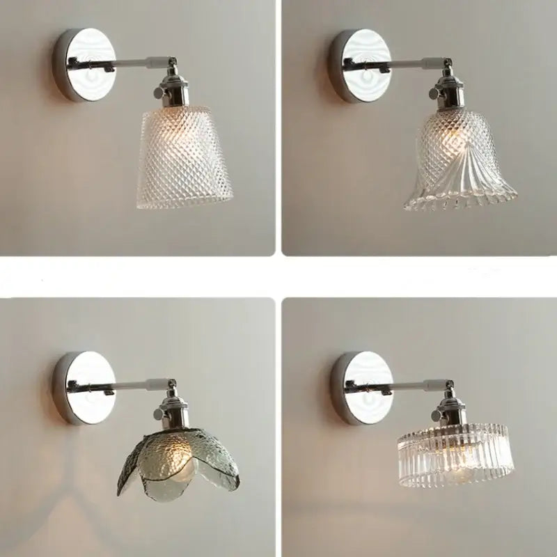 Vintage chrome clear glass wall sconce – bedroom pull chain light