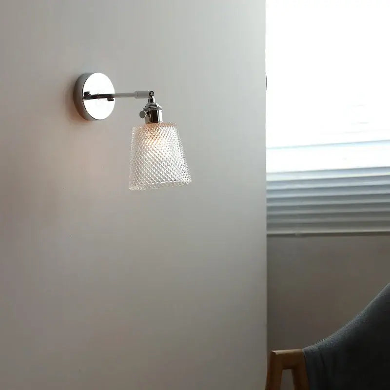 Vintage chrome clear glass wall sconce – bedroom pull chain light