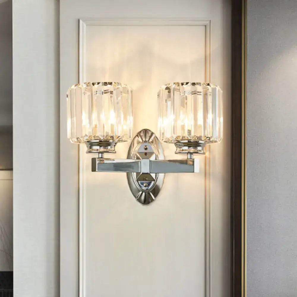 Vintage chrome cylindrical crystal wall sconce bedroom 110v-120v light