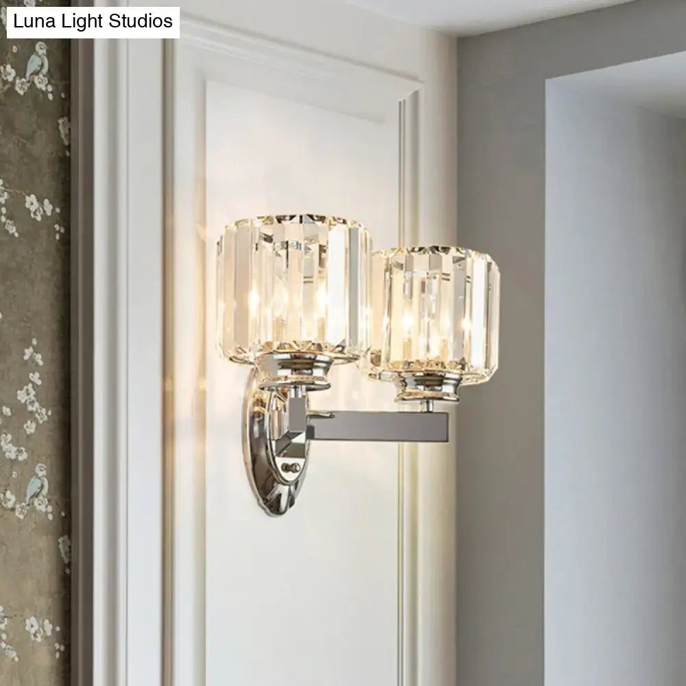 Vintage chrome cylindrical crystal wall sconce bedroom 110v-120v light