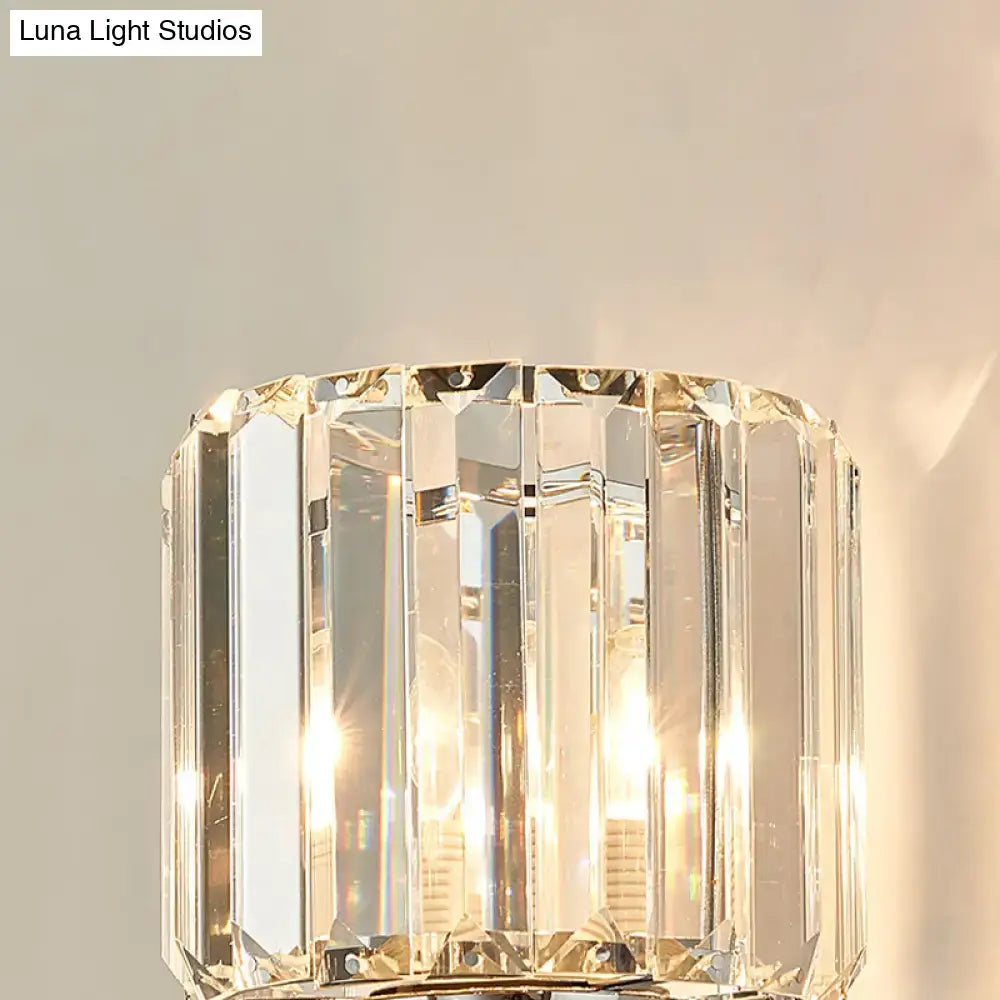 Vintage chrome cylindrical crystal wall sconce bedroom 110v-120v light