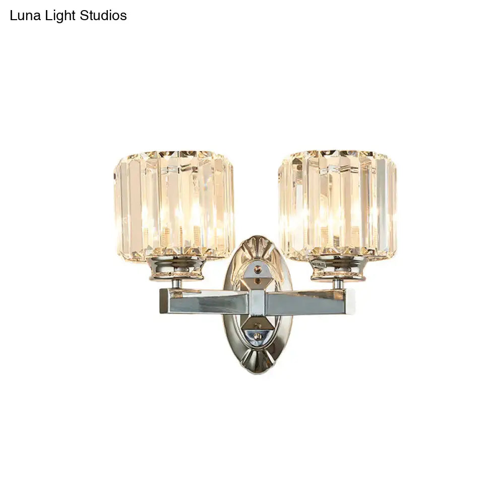 Vintage chrome cylindrical crystal wall sconce bedroom 110v-120v light