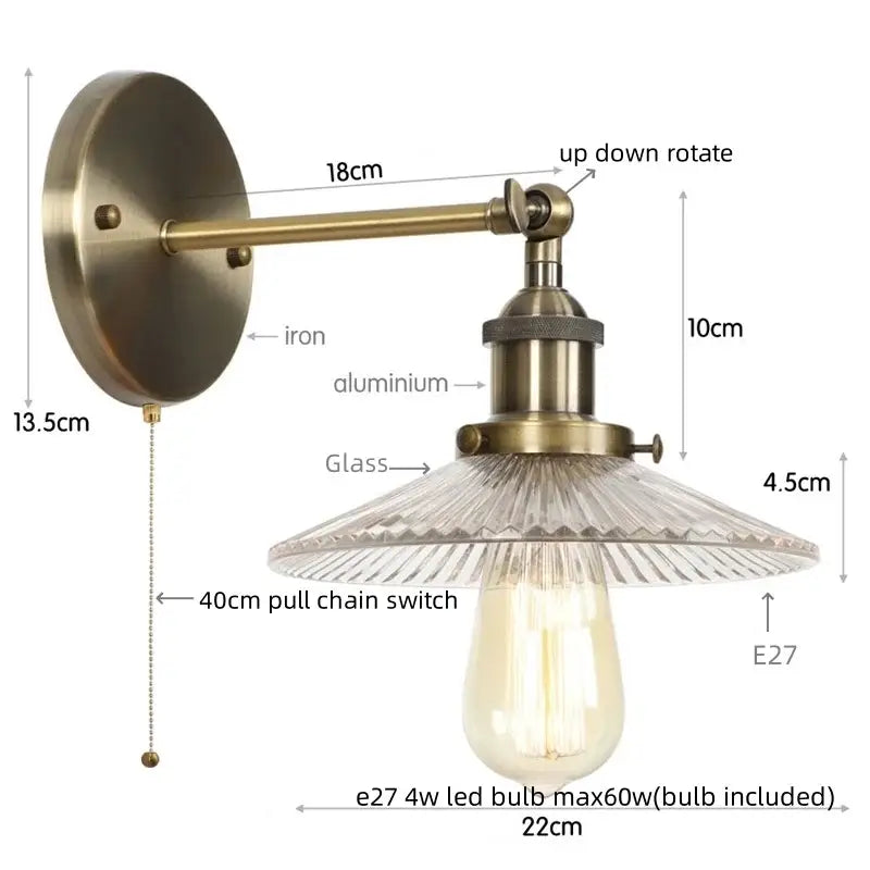 Vintage chrome led wall light bedroom faceted glass sconce