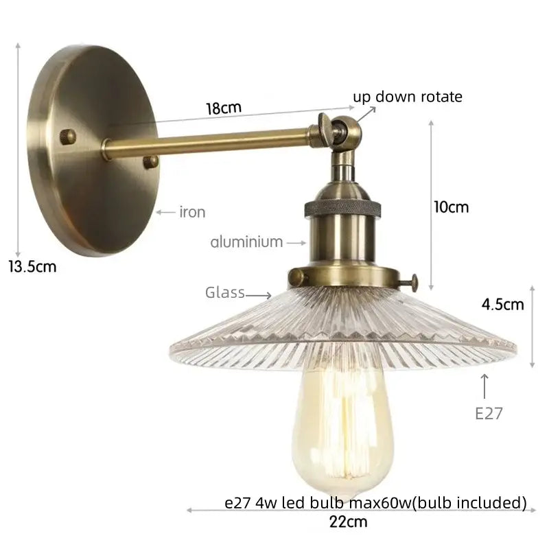 Vintage chrome led wall light bedroom faceted glass sconce
