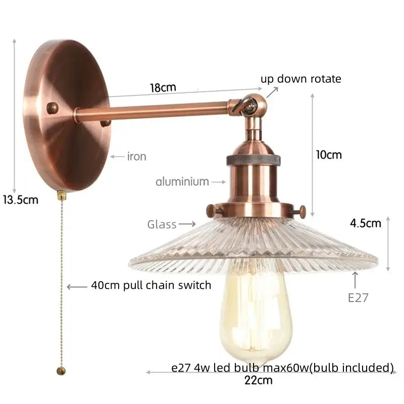 Vintage chrome led wall light bedroom faceted glass sconce