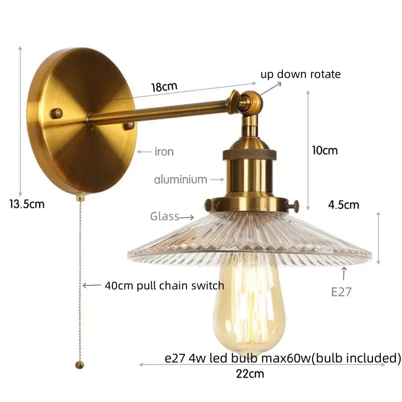 Vintage chrome led wall light bedroom faceted glass sconce