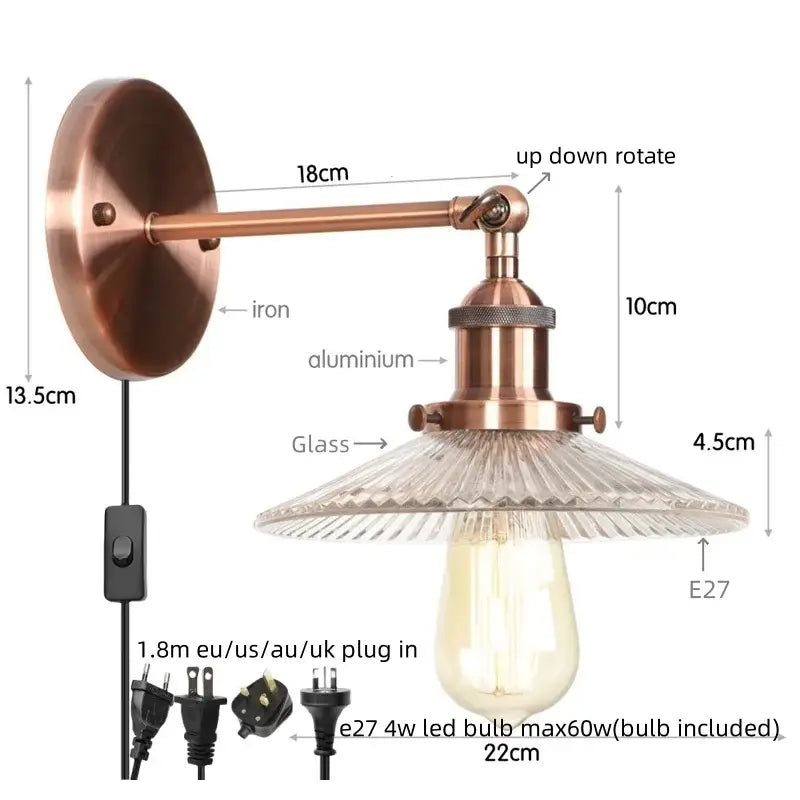 Vintage chrome led wall light bedroom faceted glass sconce