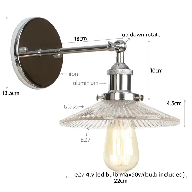 Vintage chrome led wall light bedroom faceted glass sconce