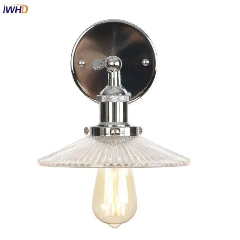 Vintage chrome led wall light bedroom faceted glass sconce
