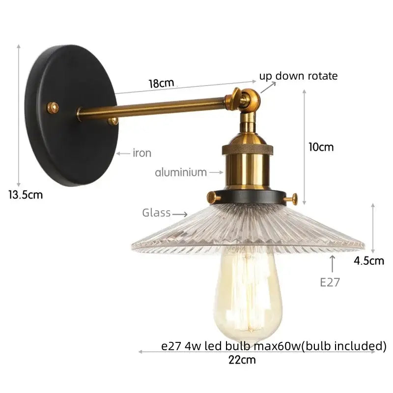 Vintage chrome led wall light bedroom faceted glass sconce