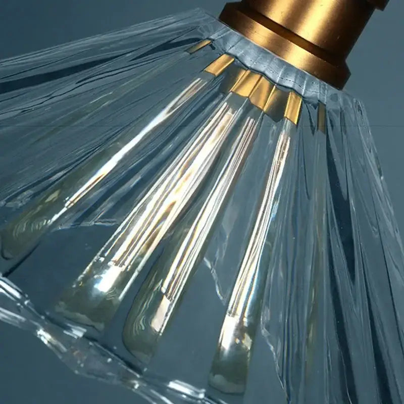 Vintage clear stripe glass hanging light dining room brass pendant