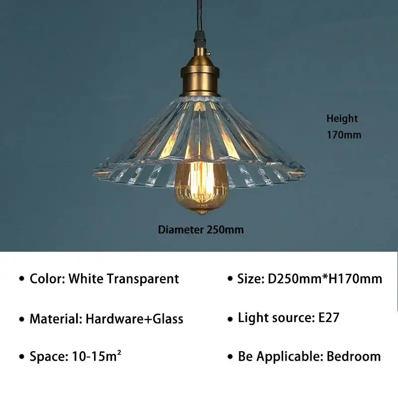 Vintage clear stripe glass hanging light dining room brass pendant