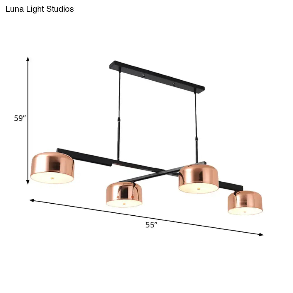 Vintage copper and black bowl linear chandelier dining room light