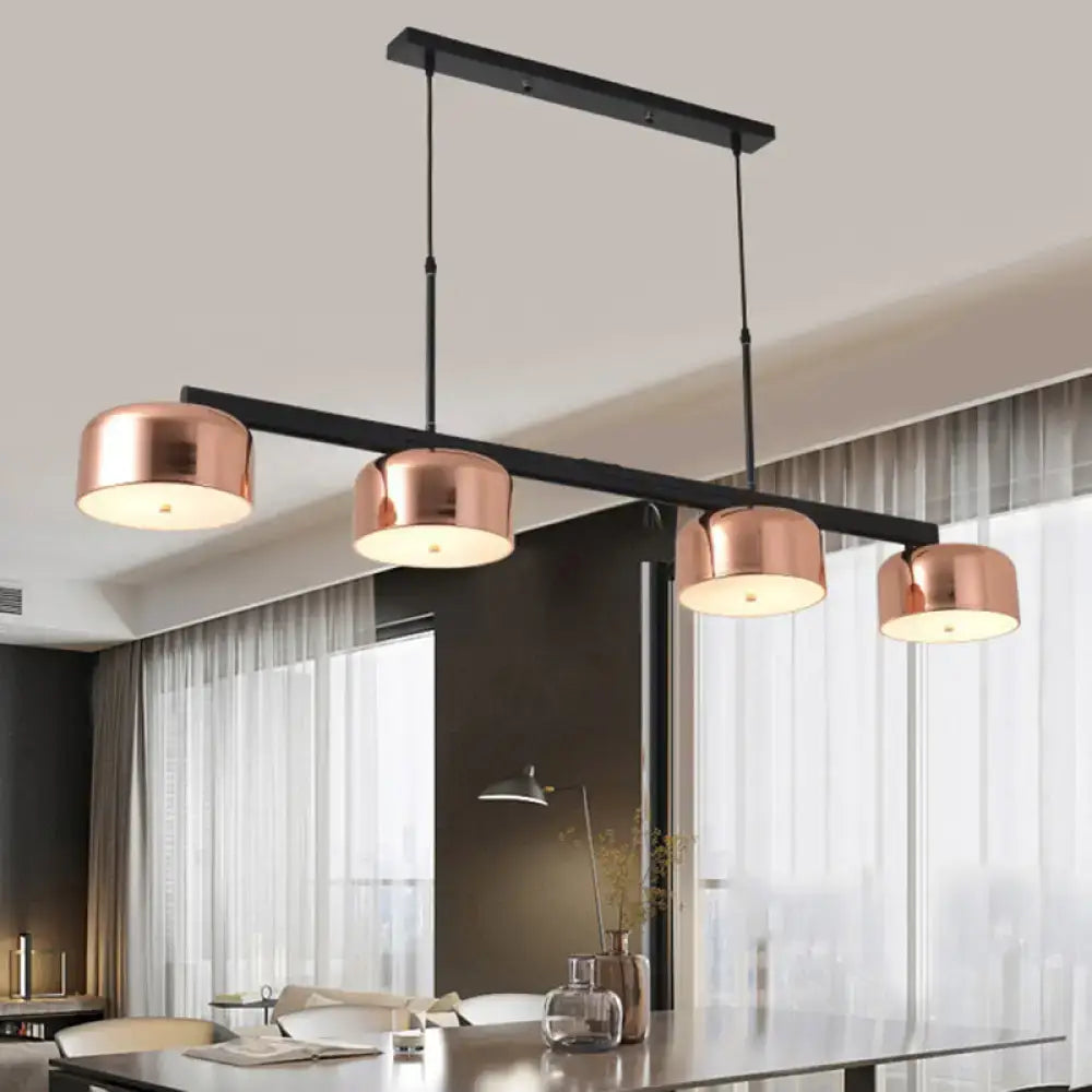 Vintage copper and black bowl linear chandelier dining room light