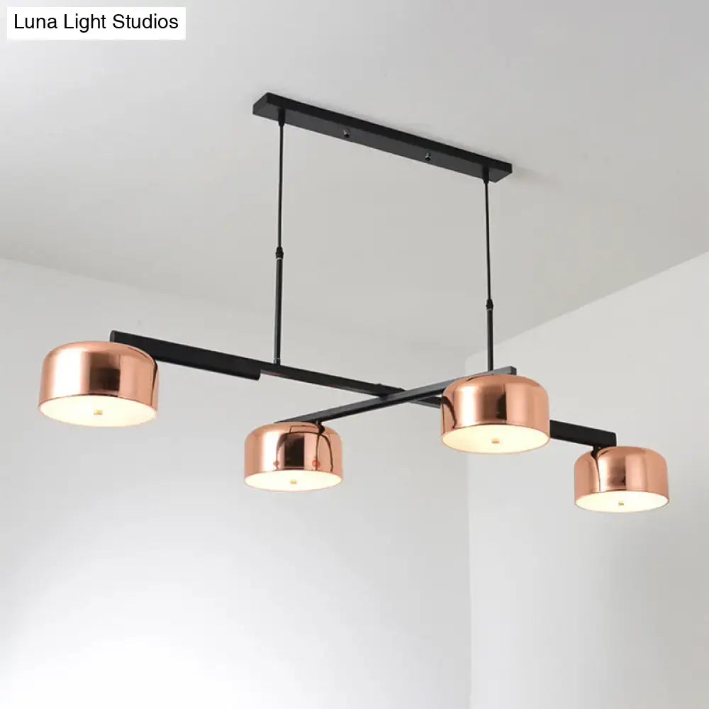 Vintage copper and black bowl linear chandelier dining room light