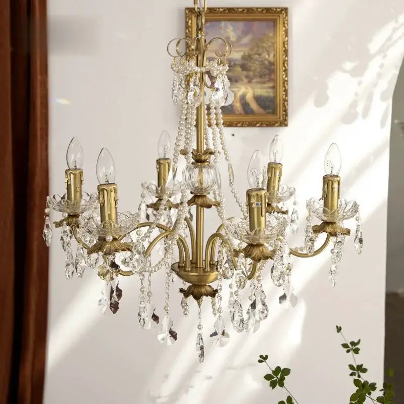 Vintage copper chandelier french pearl pendant light dining room