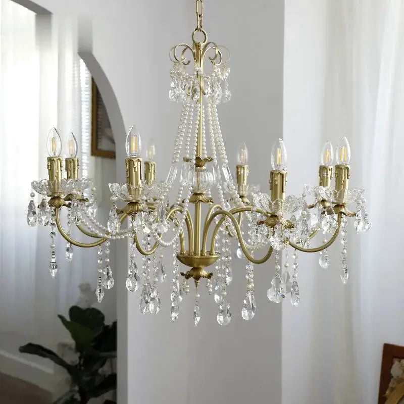 Vintage copper chandelier french pearl pendant light dining room