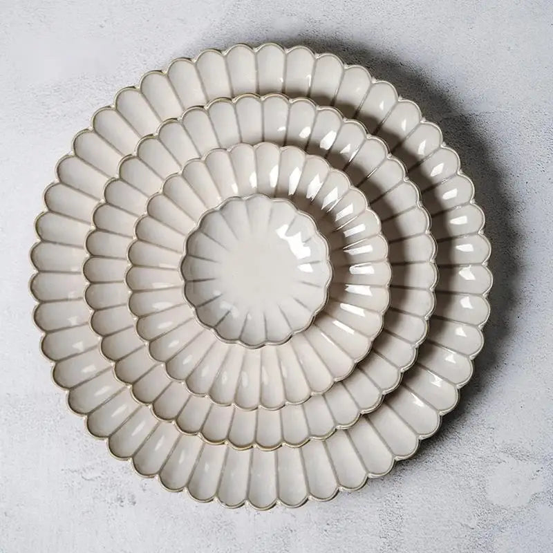 Vintage cream scalloped ceramic dining table set – dining room trim