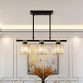 Vintage crystal pendant dining room light with 3 black metal heads
