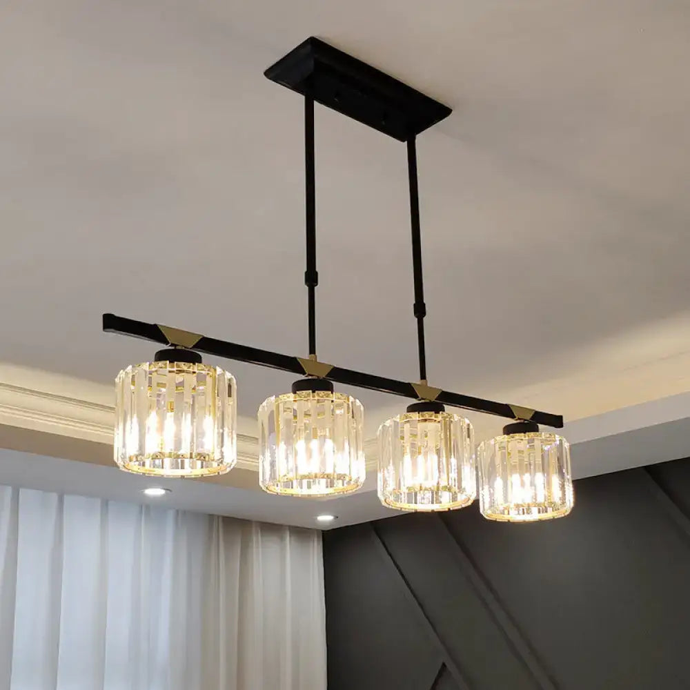 Vintage crystal pendant dining room light with 3 black metal heads