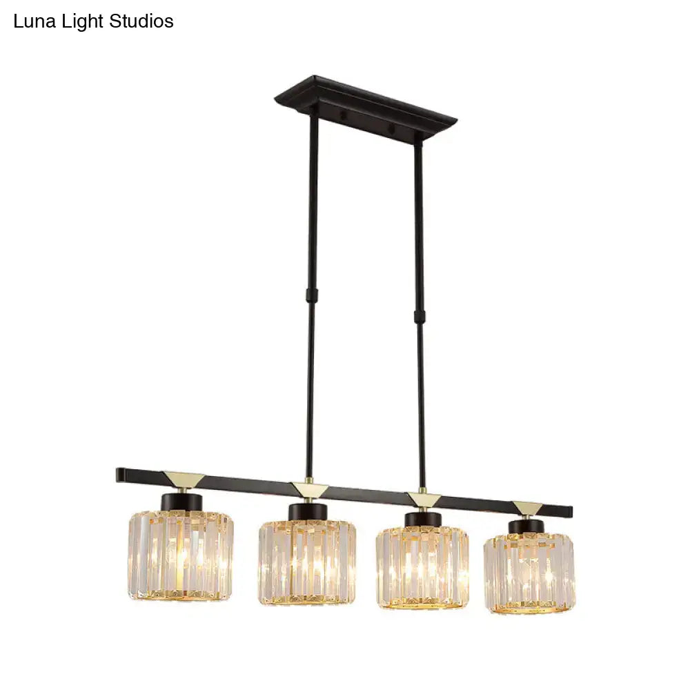 Vintage crystal pendant dining room light with 3 black metal heads