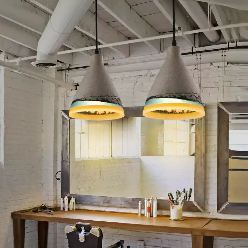 Vintage dark blue & light blue conic pendant light dining room