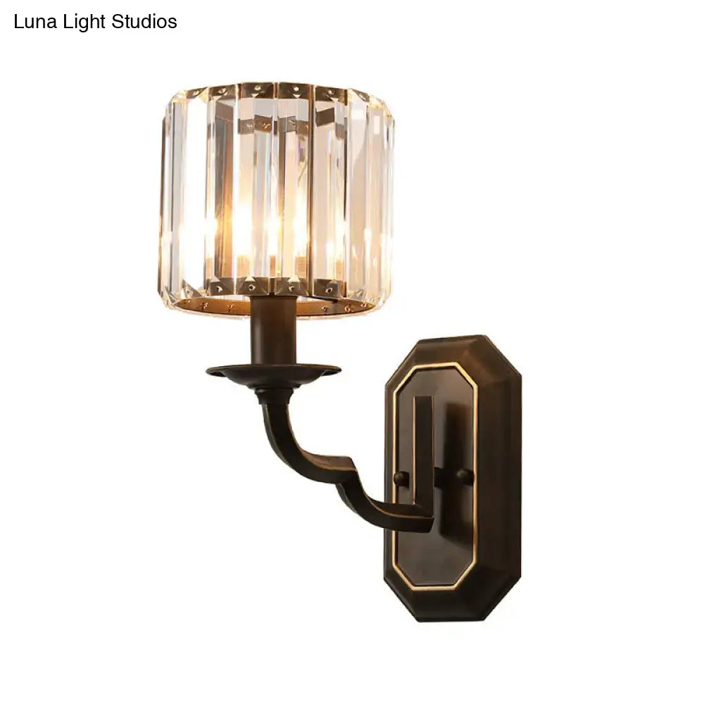 Vintage dark bronze clear crystal wall light bedroom sconce e12 e14
