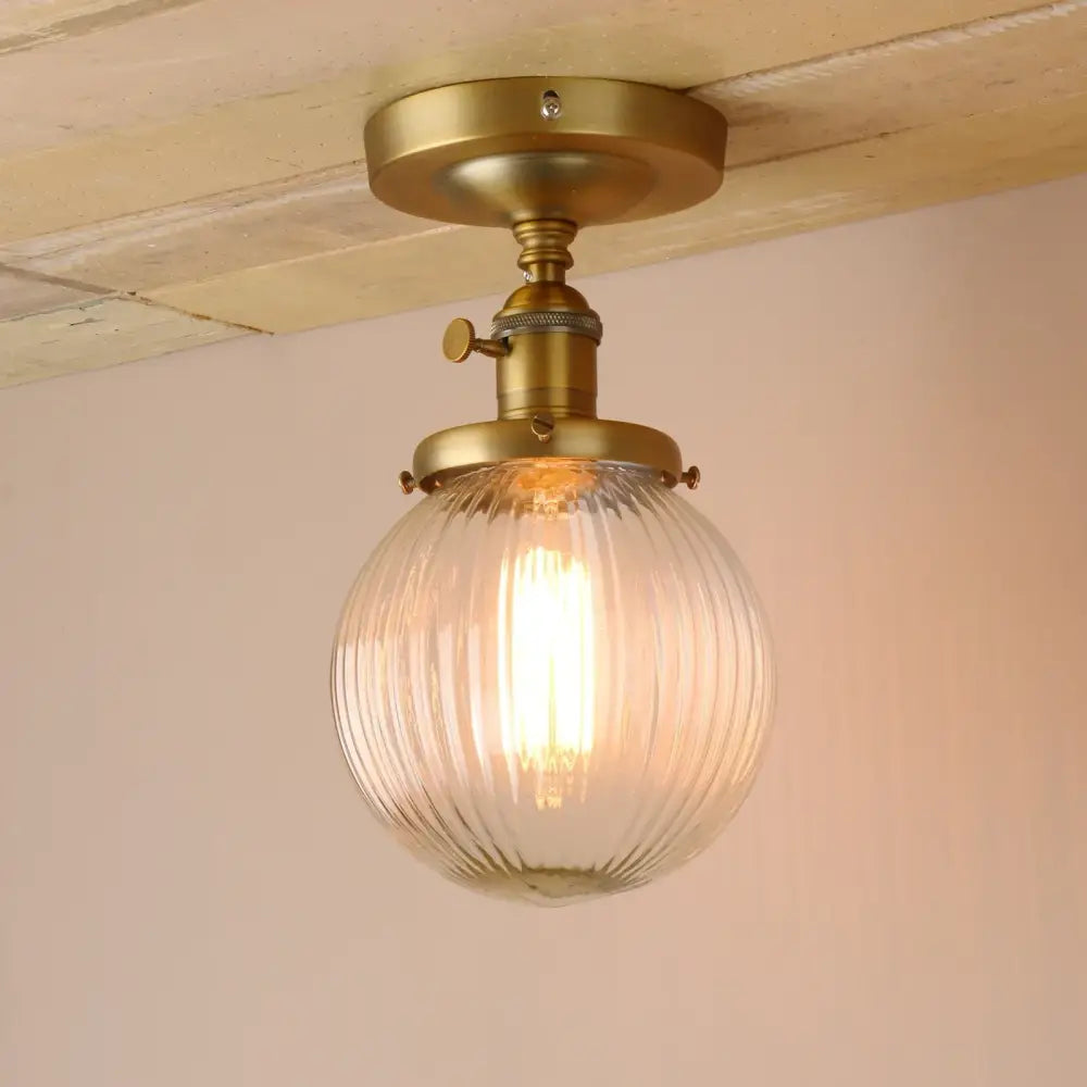 Vintage dark bronze ribbed glass globe semi flush mount ceiling light bedroom