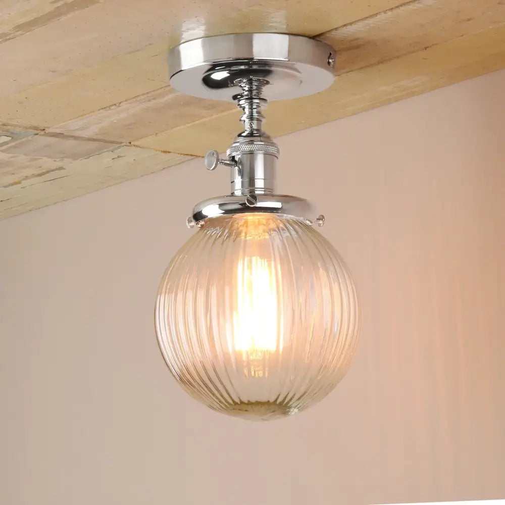 Vintage dark bronze ribbed glass globe semi flush mount ceiling light bedroom