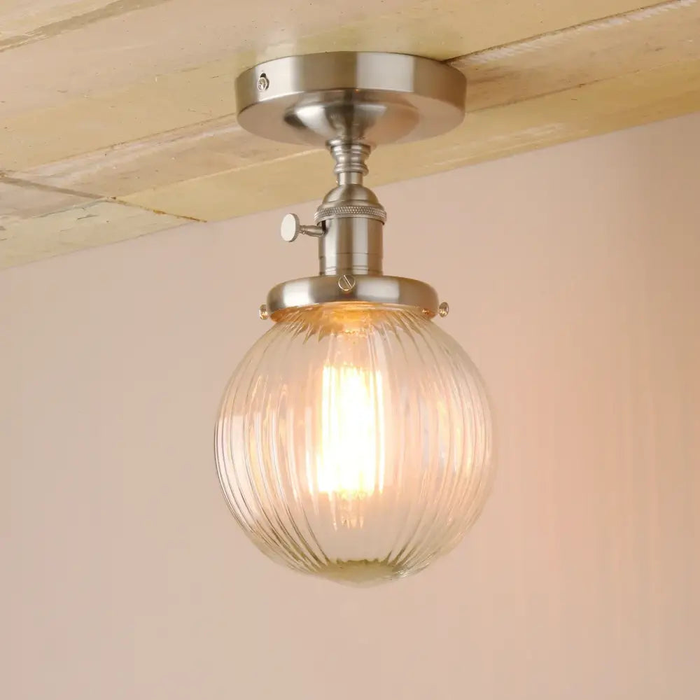 Vintage dark bronze ribbed glass globe semi flush mount ceiling light bedroom
