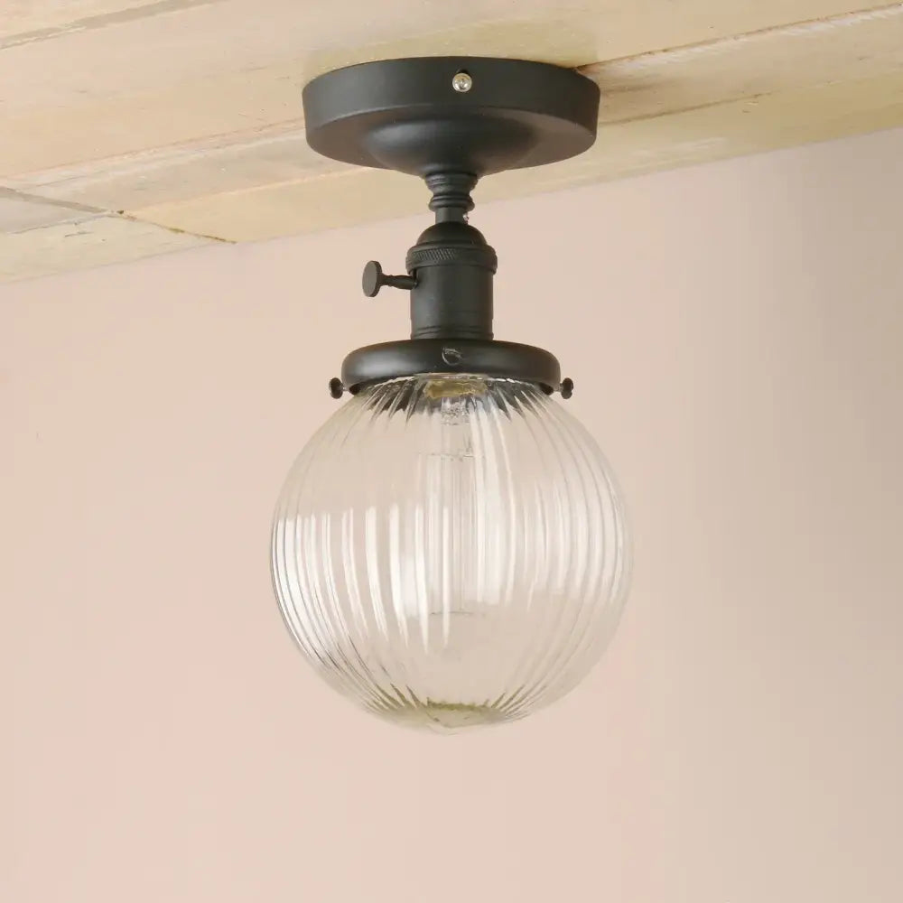 Vintage dark bronze ribbed glass globe semi flush mount ceiling light bedroom