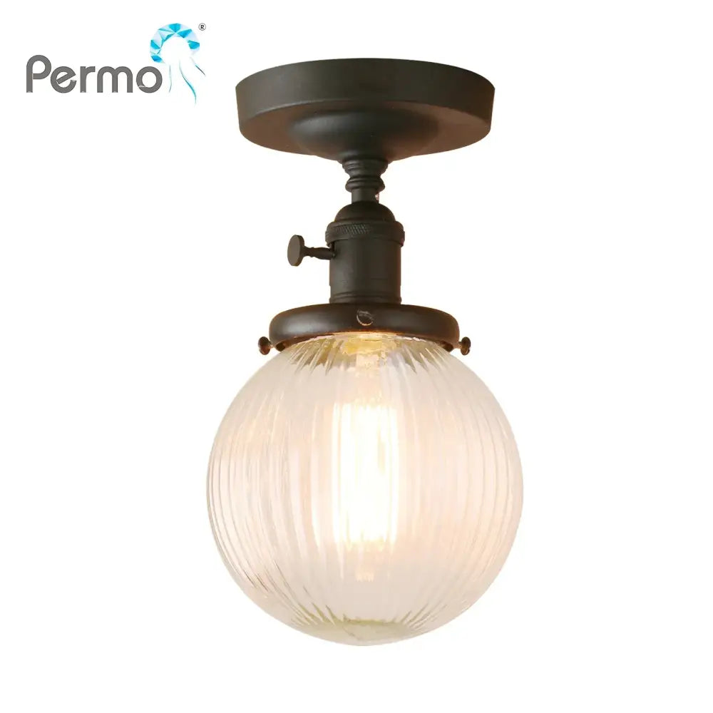 Vintage dark bronze ribbed glass globe semi flush mount ceiling light bedroom