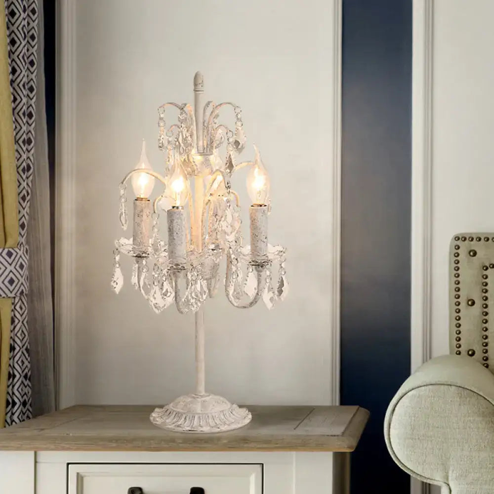 Vintage distressed white hanging crystal table lamp bedroom e12 bulb