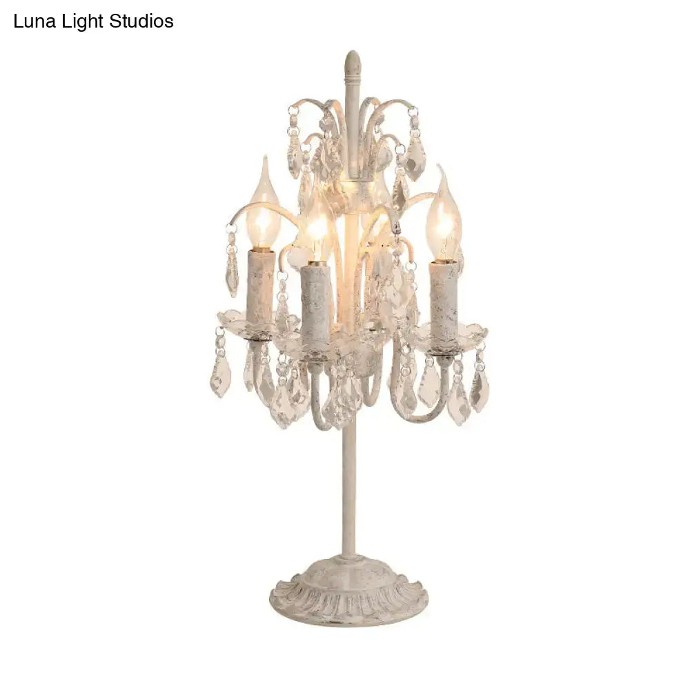 Vintage distressed white hanging crystal table lamp bedroom e12 bulb