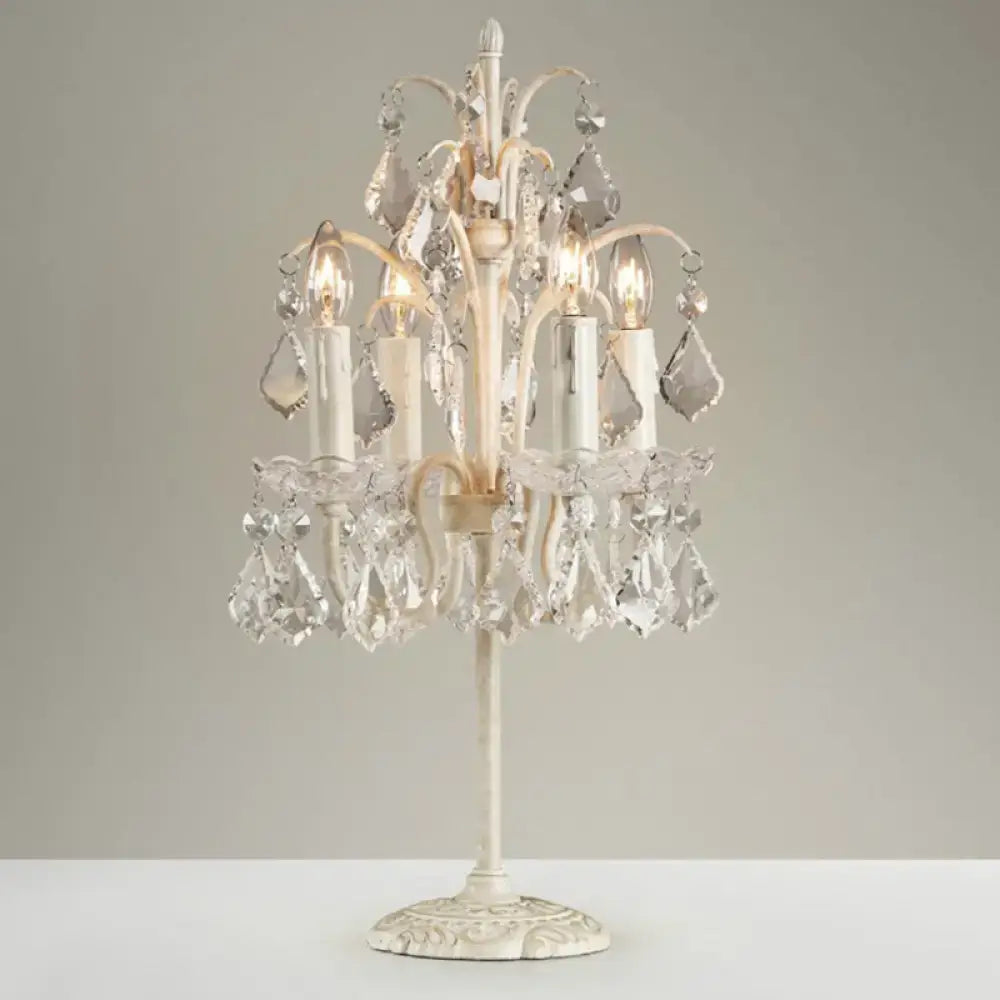 Vintage distressed white hanging crystal table lamp bedroom e12 bulb