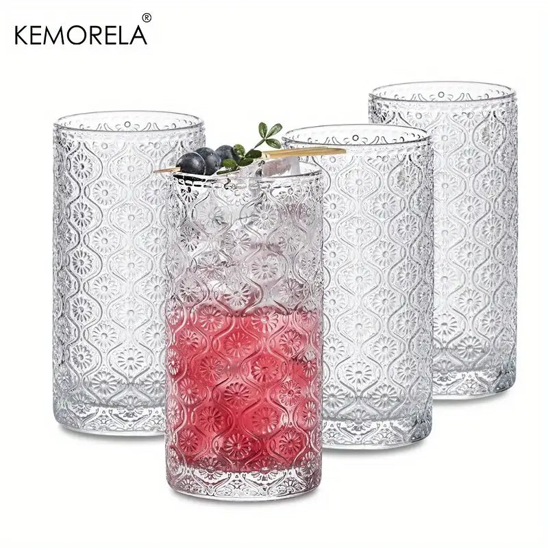 Vintage embossed blue red and gold glassware set dining room tumblers