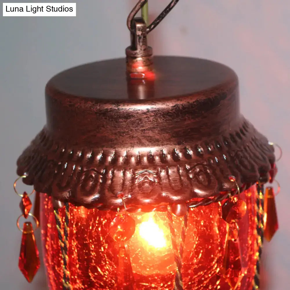 Vintage emerald green glass pendant light dining room amber beads