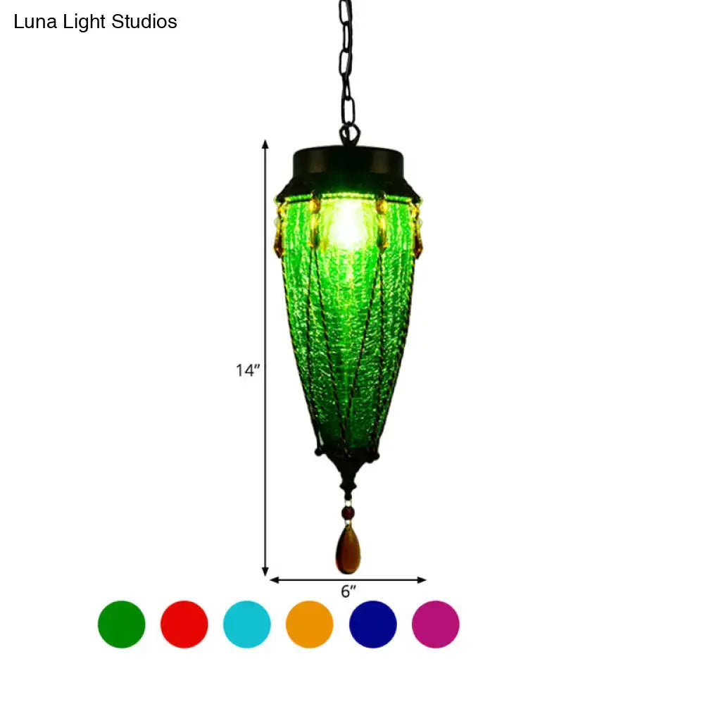 Vintage emerald green glass pendant light dining room amber beads