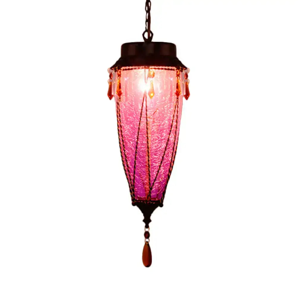 Vintage emerald green glass pendant light dining room amber beads