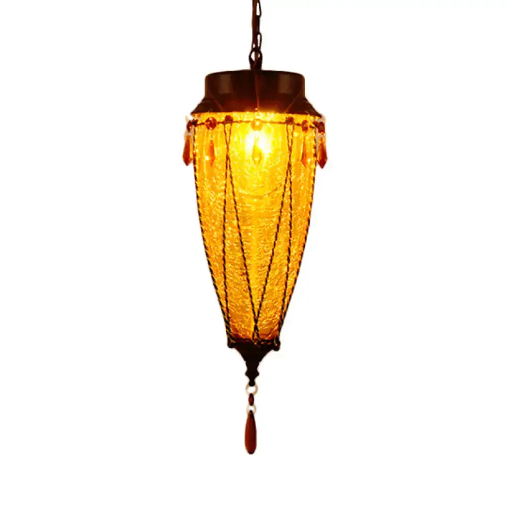 Vintage emerald green glass pendant light dining room amber beads