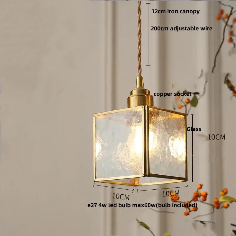 Vintage floral stained glass brass pendant lamp for dining room