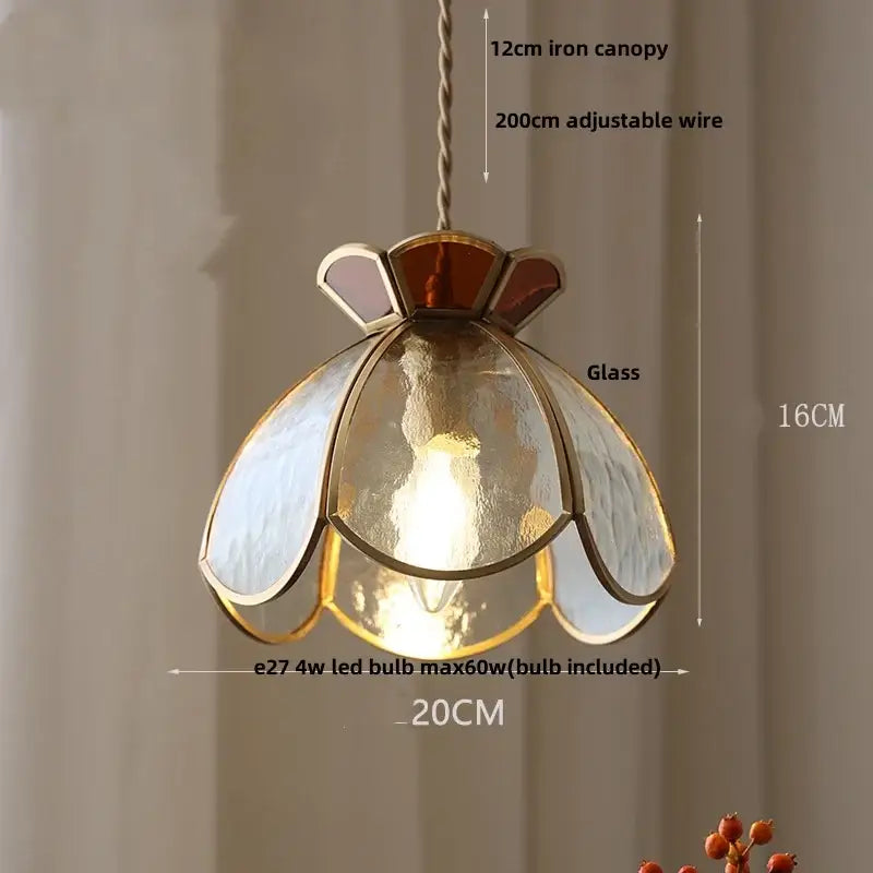 Vintage floral stained glass brass pendant lamp for dining room