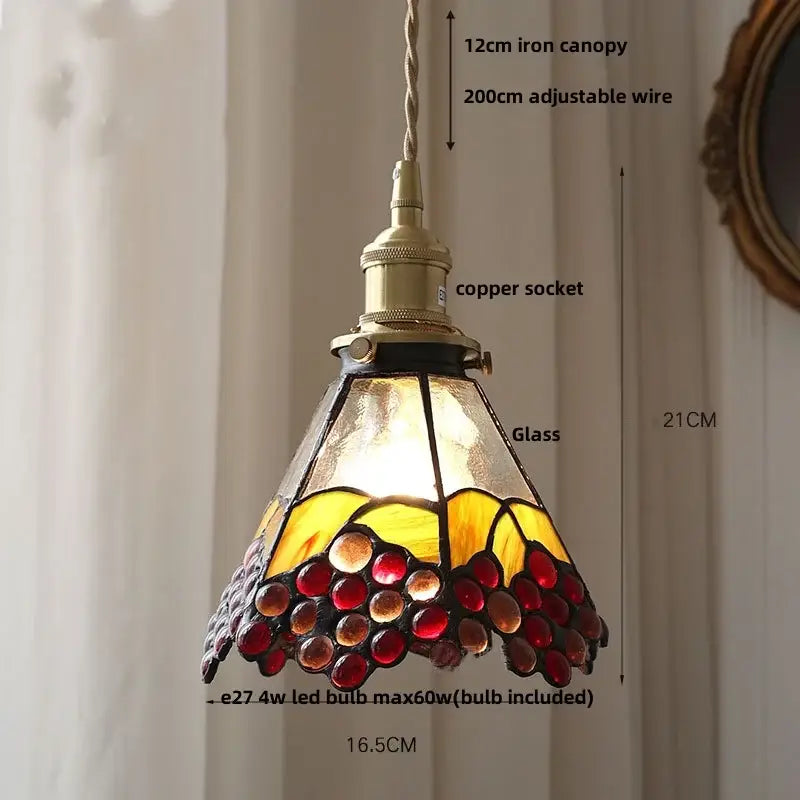 Vintage floral stained glass brass pendant lamp for dining room