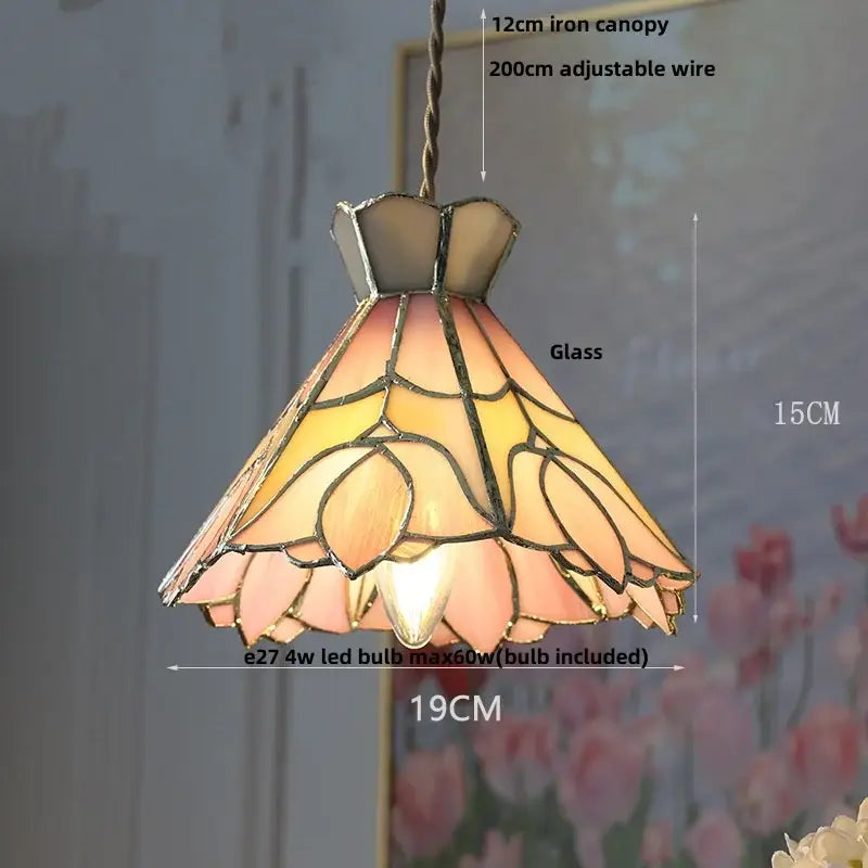 Vintage floral stained glass brass pendant lamp for dining room